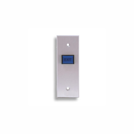 970N-B-DMO-05-28 Dormakaba Rutherford Controls 2 x Narrow Momentary Action Tamper-proof Illuminated Request-To-Exit Button Brushed Anodized Aluminum Faceplate 12VDC - Blue Cap