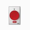 990N-RE-MA x 28 Dormakaba Rutherford Controls Narrow Exit Symbol Maintained Action Oversized Tamper-proof Button - Brushed Anodized Aluminum Faceplate - Red Cap