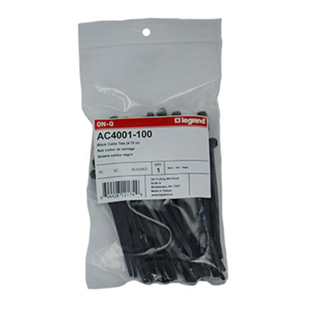 AC4001-100 Legrand On-Q Black Cable Ties (4.75 IN) Pack of 100