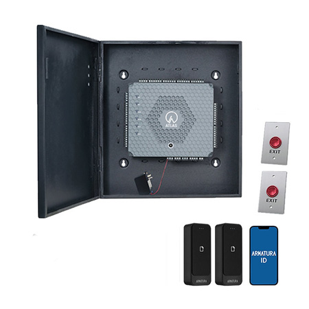 ATLAS260-BLUETOOTH-KIT ZKTeco USA Atlas Bio Series 2-Door Access Control Bluetooth Kit with 2 x AMT-EP10C Bluetooth/Prox Card Reader, 2 x PTE-1 Exit Button, and 10 x AMT-BT-CARD Bluetooth Mobile Credentials