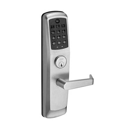 [DISCONTINUED] AU-NTT610-NR Yale nexTouch Push Button Keypad Bored Lock Key Override 626 AU Lever - No Radio - Satin Chrome