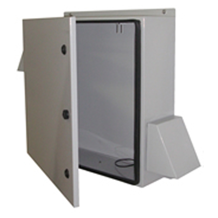 BW-1248FC Mier NEMA Type 3R Outdoor 24" W x 24 "H x 8 "D Metal Electrical Enclosure with Thermostat and Fan - Gray - Solid Door