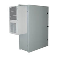 BW-136ACEW Mier NEMA Type 4 Outdoor 24" W x 36" H x 12" D Metal Enclosure - Gray w/ Removable 22" W x 34" H Back-Panel, 2000 BTU AC unit, Filter, Lock and Window - No Heater