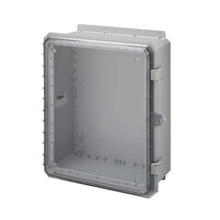 BW-20168C-QT Mier UL Listed NEMA Rated Outdoor 20" H x 16" W x 8" D Polycarbonate Electrical Enclosure - Gray - Clear Door with Two Quarter-turn Latches