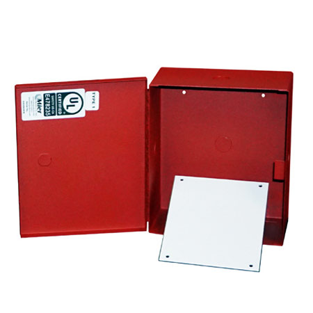 BW-98BPRUL Mier UL Listed NEMA Type 1 Indoor 7" W x 8" H x 3.5" D Metal Electrical Enclosure - Red w/ Internal Removable 5" W x 6" H Back Panel