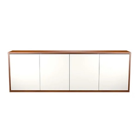 C3C4D1M7HB3ZP001 Middle Atlantic Pre-Configured C3 4 Bay 96" W x 32" H x 10" D Credenza with Frost White Gloss Doors - High Pressure Laminate Surface Material - Glamour Cherry