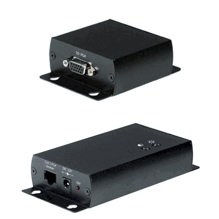 CBVGA Comelit Active VGA Balun Transceiver kit (Includes transmitter and receiver). VGA x 1 + RJ45 x 1. Distance up to 900ft max. - Power supplies included. Supports up to 1280 x 1024 resolution.