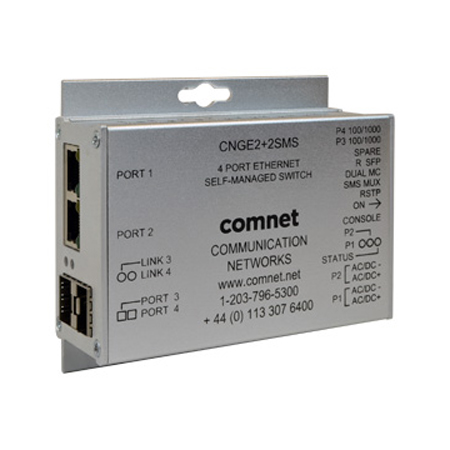 CNGE2Plus2SMSPoE Comnet 4 Port Gigabit Ethernet Self-Managed Switch 2 SFP FX 2TX with 30W of PoE+ Power