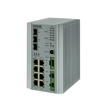 CNGE3FE8MSPoE/24 Comnet Hardened 3 FX SFP 100/1000/2500Mbps FX 8 Port 10/100Mbps TX Ports Managed Switch with 30 Watt PoE with Redundant 12/24VDC Power
