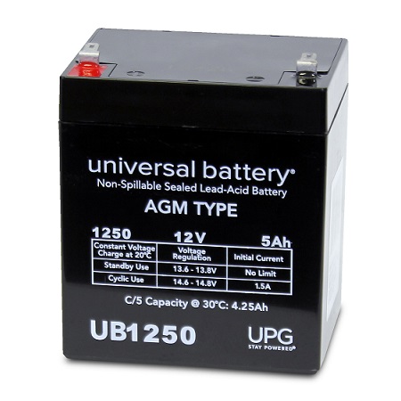 UB1250/F1 UPG D5741 Sealed Lead Acid Battery 12 Volts/5Ah - F1 Terminals