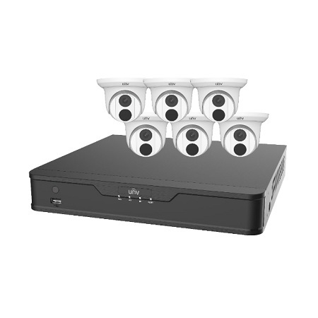 EK-X1P8T46T2 Uniview 8 Channel NVR 80Mbps Max Throughput - 2TB with 6 x 4MP Lite Turret IP Security Camera