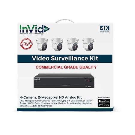 ELEV-8CHTX2MPKITAN-8TB InVid Tech 8 Channel HD-TVI/HD-CVI/AHD/Analog DVR Kit 120FPS @ 5MP - 8TB w/ 4 x 2MP 2.8mm Outdoor IR Turret HD-TVI/HD-CVI/AHD/Analog Security Cameras