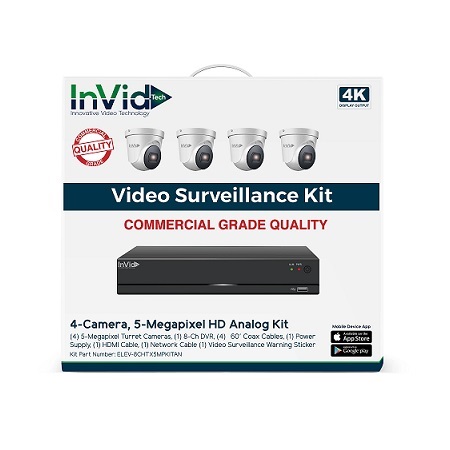 ELEV-8CHTX5MPKITAN-4TB InVid Tech 8 Channel HD-TVI/HD-CVI/AHD/Analog DVR Kit 120FPS @ 5MP - 4TB w/ 4 x 5MP 2.8mm Outdoor IR Turret HD-TVI/HD-CVI/AHD/Analog Security Cameras