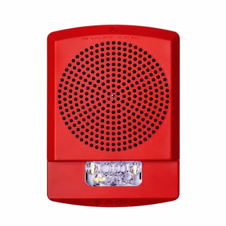 ELSPSTR-M Cooper Wheelock Eaton Eluxa High Fidelity Speaker Strobe, LED, Wall, Red, EMERGENCY, Clear Lens, 15/30/75/110/135/185 cd, 25/70V, Indoor