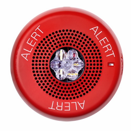 ELSPSTRC-AL Cooper Wheelock Eaton Eluxa High Fidelity Speaker Strobe, LED, Ceiling, Red, ALERT, Clear Lens, 15/30/75/110/150/177 cd, 25/70V, Indoor
