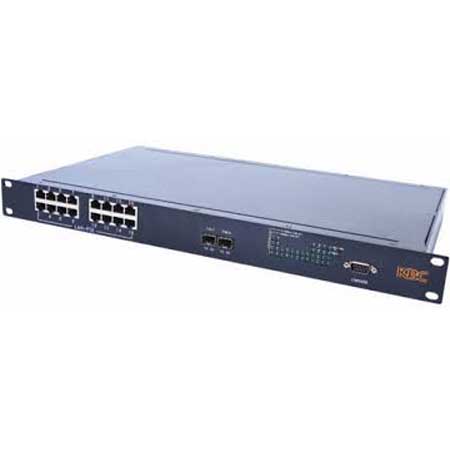 ESMGS16-P2-RAT KBC Networks Industrial Ethernet switch Layer 2 managed 16 electrical 10/100/1000Mbps LAN ports IEEE8023at PoE+ 2 gigabit SFP ports 1RU rack mount US power plug