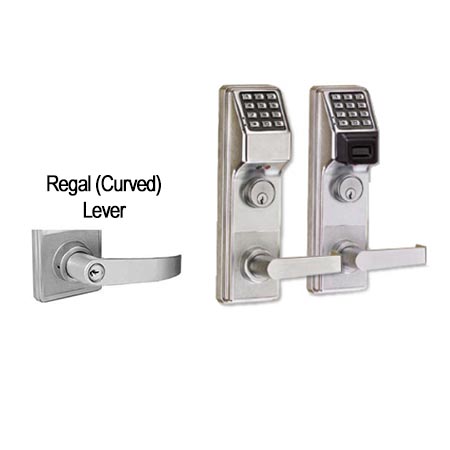 ETDL27R1G/26DV99 Alarm Lock Exit Trim Lock - Regal (Curved) Lever with Keypad - Satin Chrome Finish