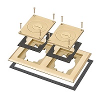 FLBC8523MB Arlington Industries Two Gang Frame and Cover with Furniture Feed Inserts - Brass