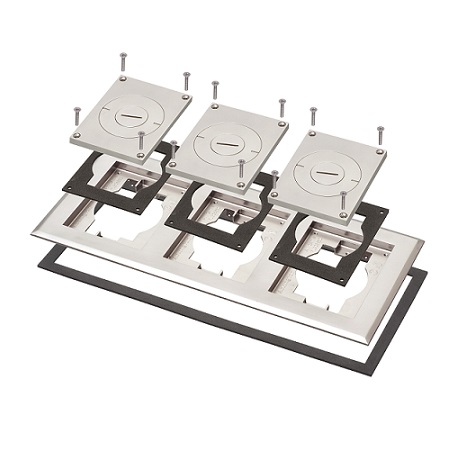 FLBC8533NL Arlington Industries Three Gang Frame and Cover with Furniture Feed Inserts - Nickel