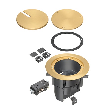 FLBR5420MB Arlington Industries In Box Floor Box Kit with Recessed Wiring Device - Brass