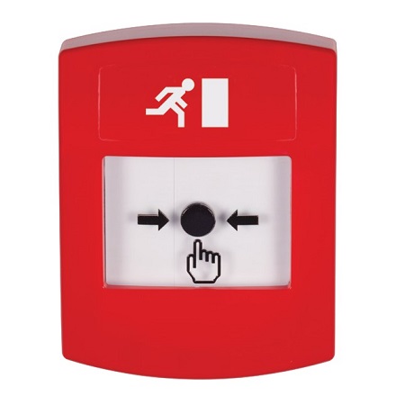GLR001RM-ES STI Red Indoor Only No Cover Key-to-Reset Push Button with Running Man Icon Spanish