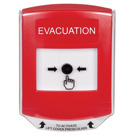 GLR021EV-EN STI Red Indoor Only Shield Key-to-Reset Push Button with EVACUATION Label English