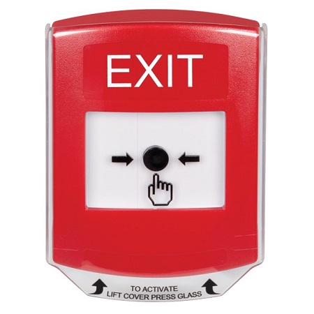GLR021XT-EN STI Red Indoor Only Shield Key-to-Reset Push Button with EXIT Label English