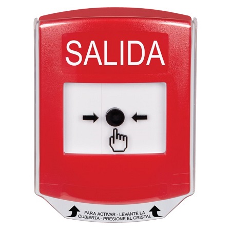 GLR021XT-ES STI Red Indoor Only Shield Key-to-Reset Push Button with EXIT Label Spanish