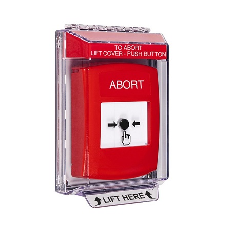 GLR031AB-EN STI Red Indoor/Outdoor Low Profile Flush Mount Key-to-Reset Push Button with ABORT Label English