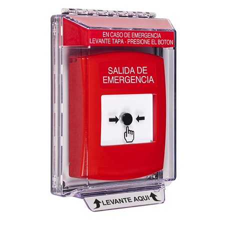 GLR031EX-ES STI Red Indoor/Outdoor Low Profile Flush Mount Key-to-Reset Push Button with EMERGENCY EXIT Label Spanish