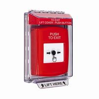 GLR031PX-EN STI Red Indoor/Outdoor Low Profile Flush Mount Key-to-Reset Push Button with PUSH TO EXIT Label English