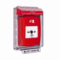 GLR031RM-EN STI Red Indoor/Outdoor Low Profile Flush Mount Key-to-Reset Push Button with Running Man Icon English