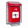 GLR031RM-ES STI Red Indoor/Outdoor Low Profile Flush Mount Key-to-Reset Push Button with Running Man Icon Spanish