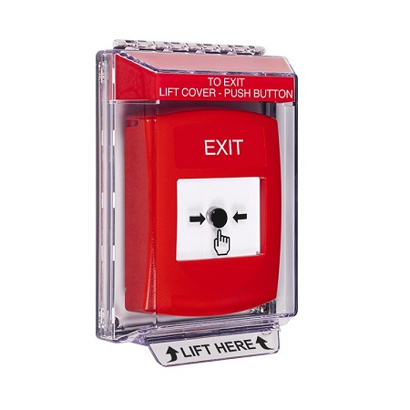 GLR031XT-EN STI Red Indoor/Outdoor Low Profile Flush Mount Key-to-Reset Push Button with EXIT Label English