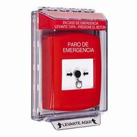 GLR041ES-ES STI Red Indoor/Outdoor Low Profile Flush Mount w/ Sound Key-to-Reset Push Button with EMERGENCY STOP Label Spanish