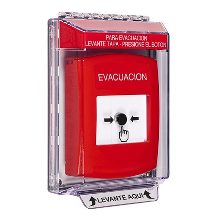 GLR041EV-ES STI Red Indoor/Outdoor Low Profile Flush Mount w/ Sound Key-to-Reset Push Button with EVACUATION Label Spanish