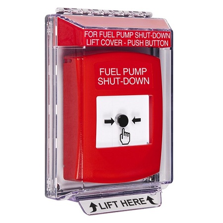 GLR041PS-EN STI Red Indoor/Outdoor Low Profile Flush Mount w/ Sound Key-to-Reset Push Button with FUEL PUMP SHUT-DOWN Label English