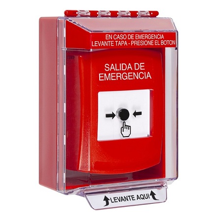 GLR071EX-ES STI Red Indoor/Outdoor Low Profile Surface Mount Key-to-Reset Push Button with EMERGENCY EXIT Label Spanish