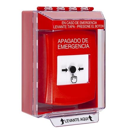 GLR071PO-ES STI Red Indoor/Outdoor Low Profile Surface Mount Key-to-Reset Push Button with EMERGENCY POWER OFF Label Spanish
