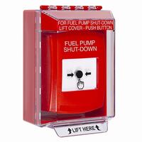 GLR071PS-EN STI Red Indoor/Outdoor Low Profile Surface Mount Key-to-Reset Push Button with FUEL PUMP SHUT-DOWN Label English