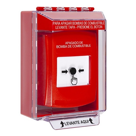 GLR071PS-ES STI Red Indoor/Outdoor Low Profile Surface Mount Key-to-Reset Push Button with FUEL PUMP SHUT-DOWN Label Spanish