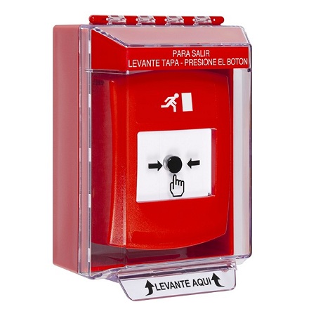 GLR071RM-ES STI Red Indoor/Outdoor Low Profile Surface Mount Key-to-Reset Push Button with Running Man Icon Spanish