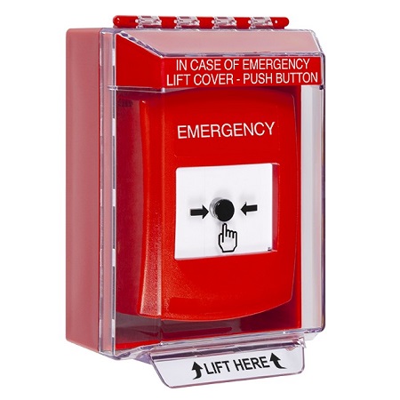 GLR081EM-EN STI Red Indoor/Outdoor Low Profile Surface Mount w/ Sound Key-to-Reset Push Button with EMERGENCY Label English
