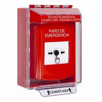 GLR081ES-ES STI Red Indoor/Outdoor Low Profile Surface Mount w/ Sound Key-to-Reset Push Button with EMERGENCY STOP Label Spanish
