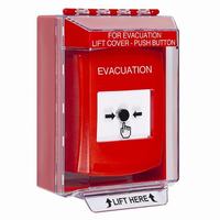 GLR081EV-EN STI Red Indoor/Outdoor Low Profile Surface Mount w/ Sound Key-to-Reset Push Button with EVACUATION Label English