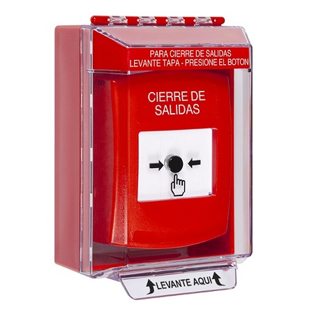 GLR081LD-ES STI Red Indoor/Outdoor Low Profile Surface Mount w/ Sound Key-to-Reset Push Button with LOCKDOWN Label Spanish
