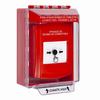 GLR081PS-ES STI Red Indoor/Outdoor Low Profile Surface Mount w/ Sound Key-to-Reset Push Button with FUEL PUMP SHUT-DOWN Label Spanish
