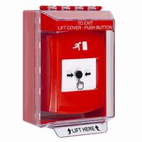 GLR081RM-EN STI Red Indoor/Outdoor Low Profile Surface Mount w/ Sound Key-to-Reset Push Button with Running Man Icon English