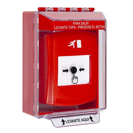 GLR081RM-ES STI Red Indoor/Outdoor Low Profile Surface Mount w/ Sound Key-to-Reset Push Button with Running Man Icon Spanish