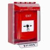 GLR081XT-EN STI Red Indoor/Outdoor Low Profile Surface Mount w/ Sound Key-to-Reset Push Button with EXIT Label English